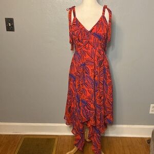 NWT Alexis For Target Dress Orange Blue Botanical Asymmetrical Hem M